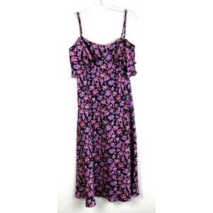 Isabel Garcia Women's Strappy Cold Shoulder Dress Size S Floral Black Pink Midi